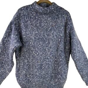 Vintage Tweed Wool Mohair Blend Sweater Size M/L Blue Mock Neck 90's